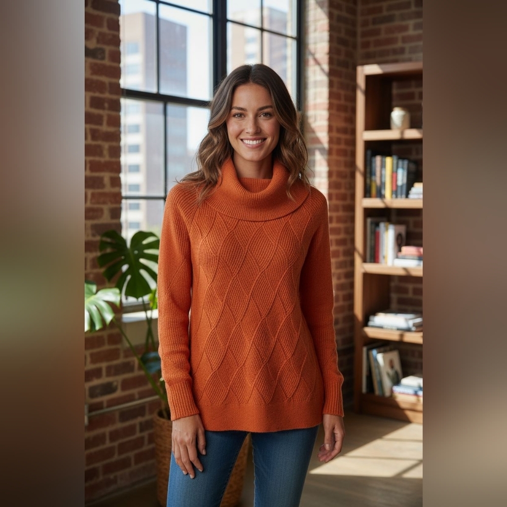 Talbots sz XL cowl neck orange coral Spring sweater WT135
